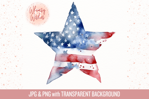 American Flag Watercolor Star Clip Art for Etsy & Creative Sellers