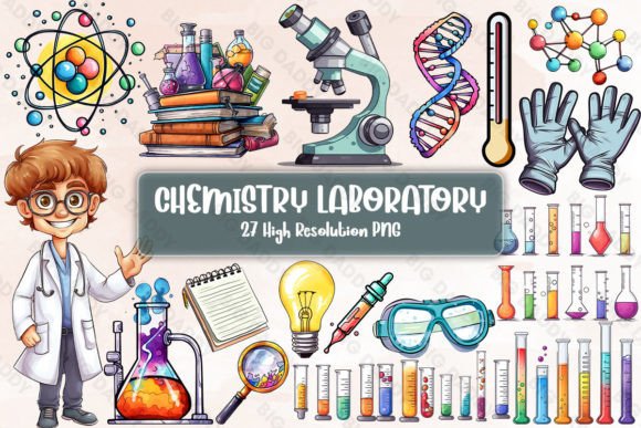 Chemistry Laboratory Watercolor Clipart for Creative Sellers
