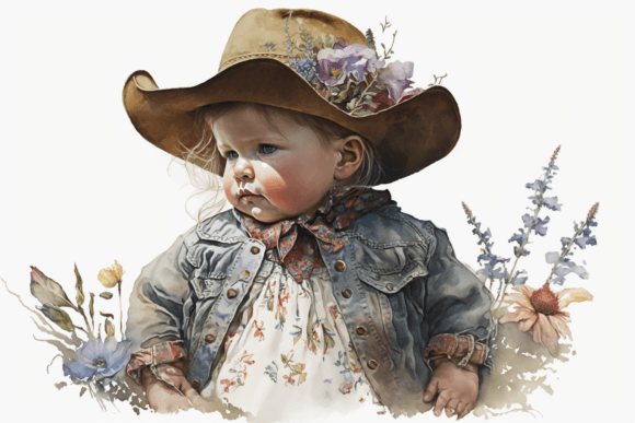 Cute Baby Girl Cowboy Watercolor 3