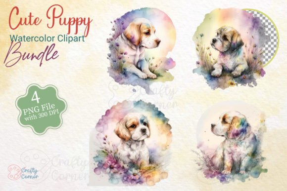 Cute Puppy Watercolor Bundle Clipart for Crafters & Etsy Sellers