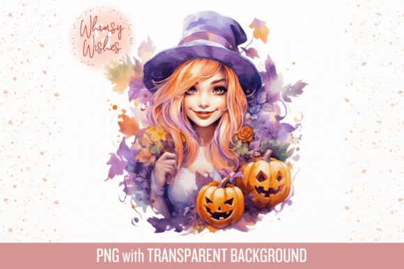 Cute Purple Witch Watercolor Sublimation Illustrations