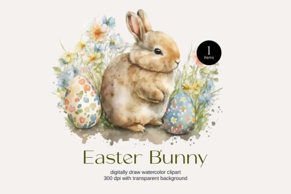 Cute Vintage Watercolor Bunny Clipart for Etsy & Digital Product Sellers