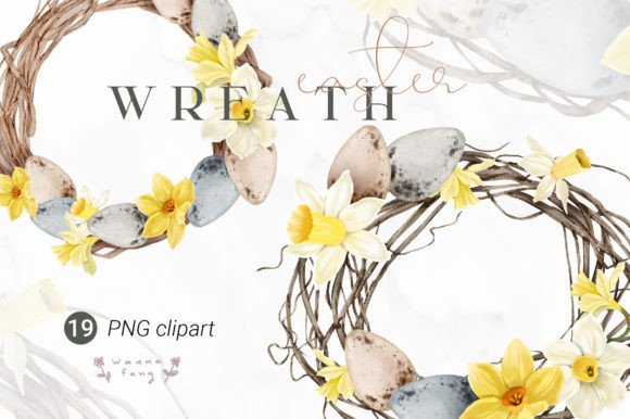 Easter Egg Wreath Watercolor Clipart PNG for Lifestyle & Editorial Design
