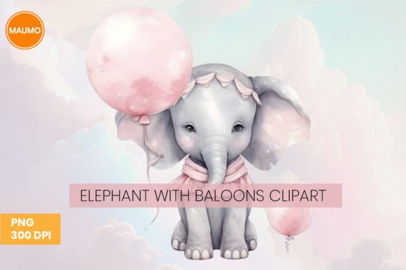 Elephant with Balloons Watercolor Illustrations for Content Creators