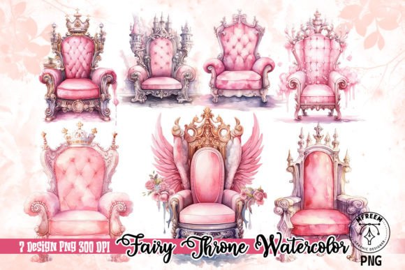 Fairy Throne Watercolor Pink Sublimation Illustrations