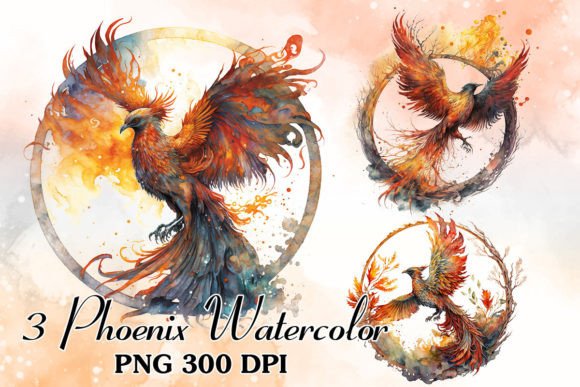 Fire Phoenix Watercolor Clipart Bundle – Perfect for Bold Craft Statements