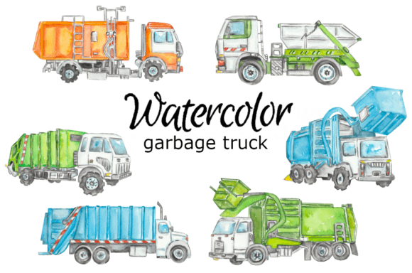 Garbage Truck Watercolor Clipart: A Playful Illustration for Branding and Marketing