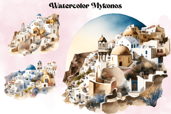 h1Watercolor Mykonos Illustrations for Digital Product Sellers/h1