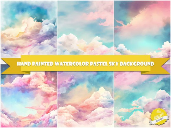 Hand Painted Watercolor Pastel Sky Illustrations for Editorial Design