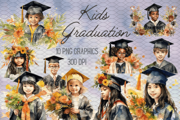 Kid s Graduation Watercolor Graphics & Illustrations