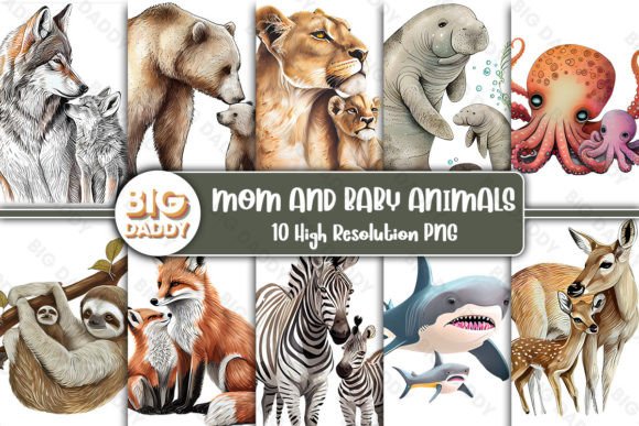 Mom and Baby Animals Watercolor Clipart for Crafters & Etsy Sellers