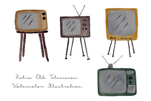 Vintage Old Retro Telephone Watercolor Illustrations