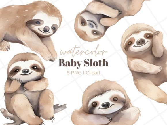 Watercolor Baby Sloth Clipart: A Soft, Playful Illustration for Local Branding