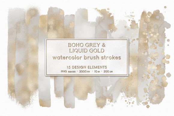 Watercolor Brush Strokes Grey Gold: Elegant Illustrations for Local Brand Identity