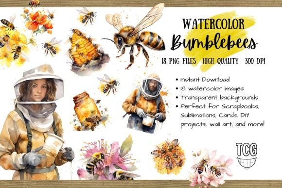 Watercolor Bumblebee Honey Bee Clipart for Crafting & Handmade Business Use