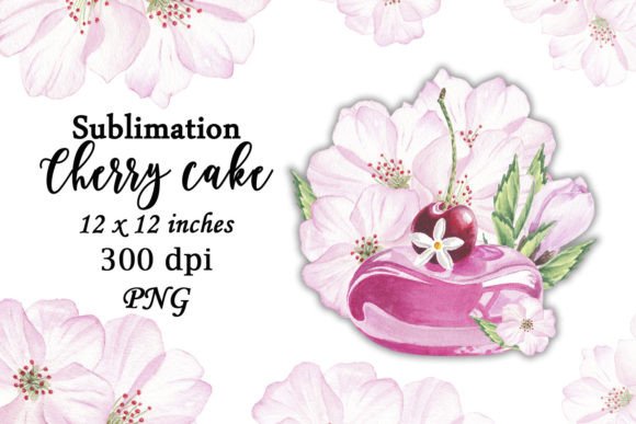 Watercolor Cake Cherry Bloom Flowers PNG for Local Business Branding
