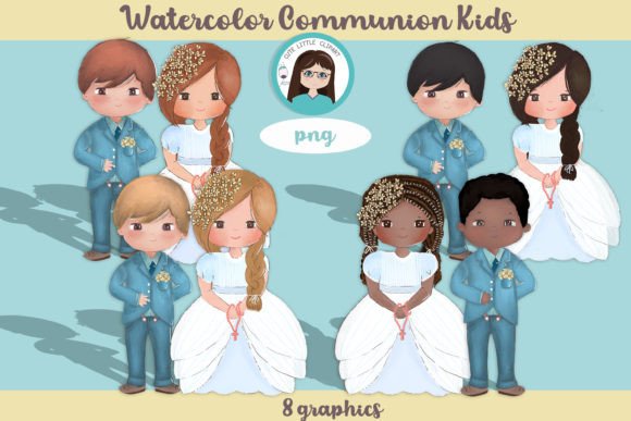 Watercolor Communion Kids Illustrations for Heartfelt Branding