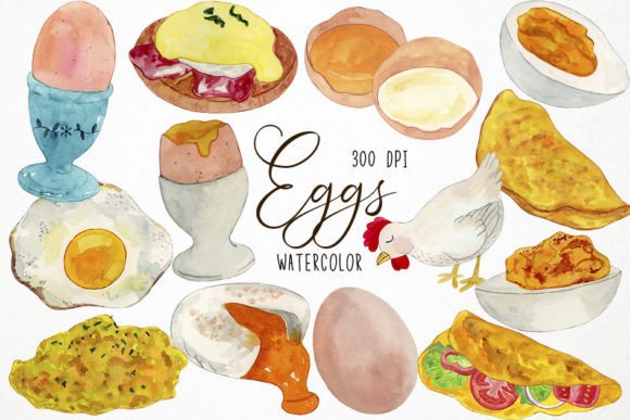 Watercolor Eggs Clipart Adds Artistic Flair to Lifestyle & Food Illustrations