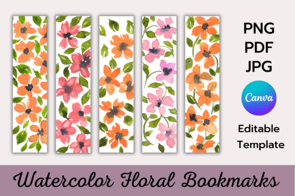 Watercolor Floral Bookmark Illustrations for Branding & Marketing