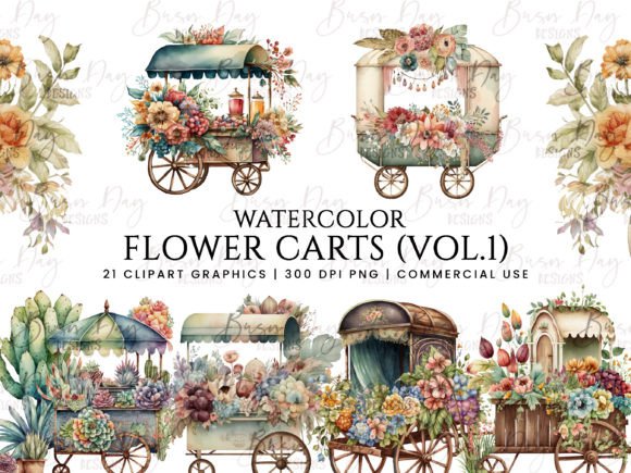 Watercolor Flower Carts Clipart Vol 1 Review
