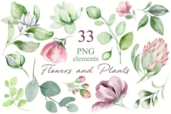 Watercolor Flowers & Plants Illustrations for Local Business Branding