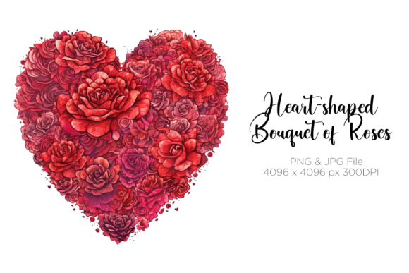 Watercolor Heart-Shaped Bouquet of Roses Illustration: A Versatile Design Asset for Local Branding