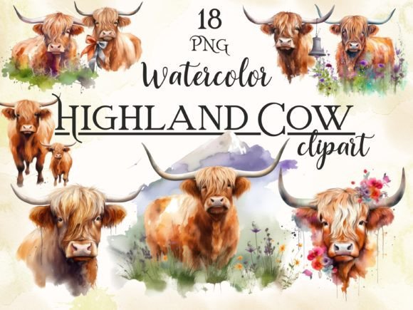 Watercolor Highland Cow Illustrations for Real Crafting Magic