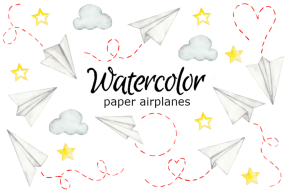 Watercolor Paper Airplanes Illustrations for Digital Sellers