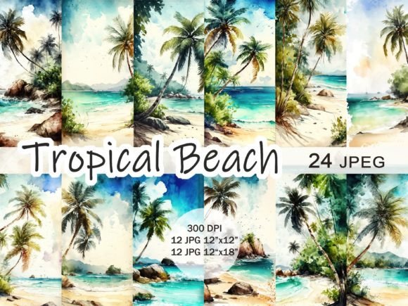 Watercolor Tropical Beach JPG Background for Illustrations & Digital Product Sellers