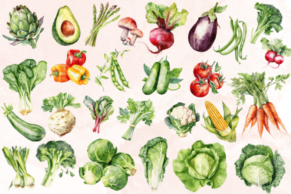 Watercolor Veggies Clipart: Fresh Illustrations for Handmade Crafters & Etsy Sellers