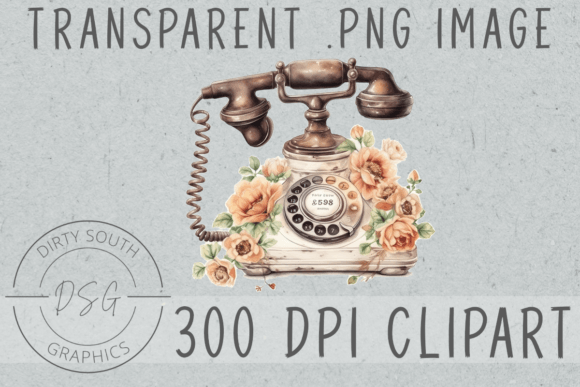 Watercolor Vintage Telephone Clip Art & Illustrations