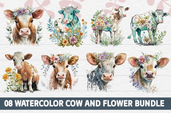 Watercolour Cow and Flower Bundle: A Charming Addition to Blog Illustrations