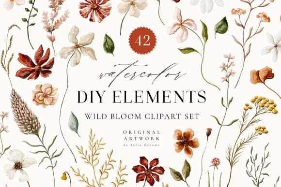 Wild Bloom Watercolor Digital Clipart: A Fresh Editorial Design Asset for Bloggers and Digital Publishers